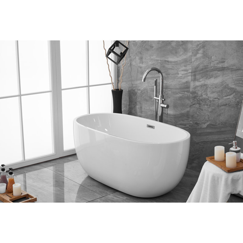 Hudepohl 54'' x 29'' Soaking Acrylic Bathtub, Polished Chrome