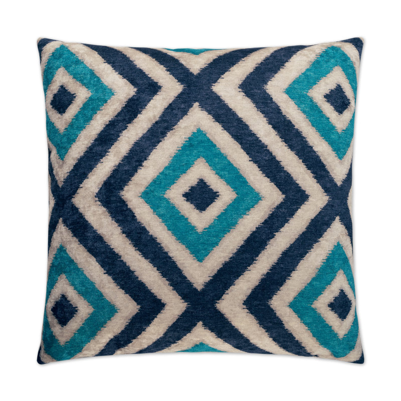 Peacock Blue and White Geometric Pattern Throw Pillow