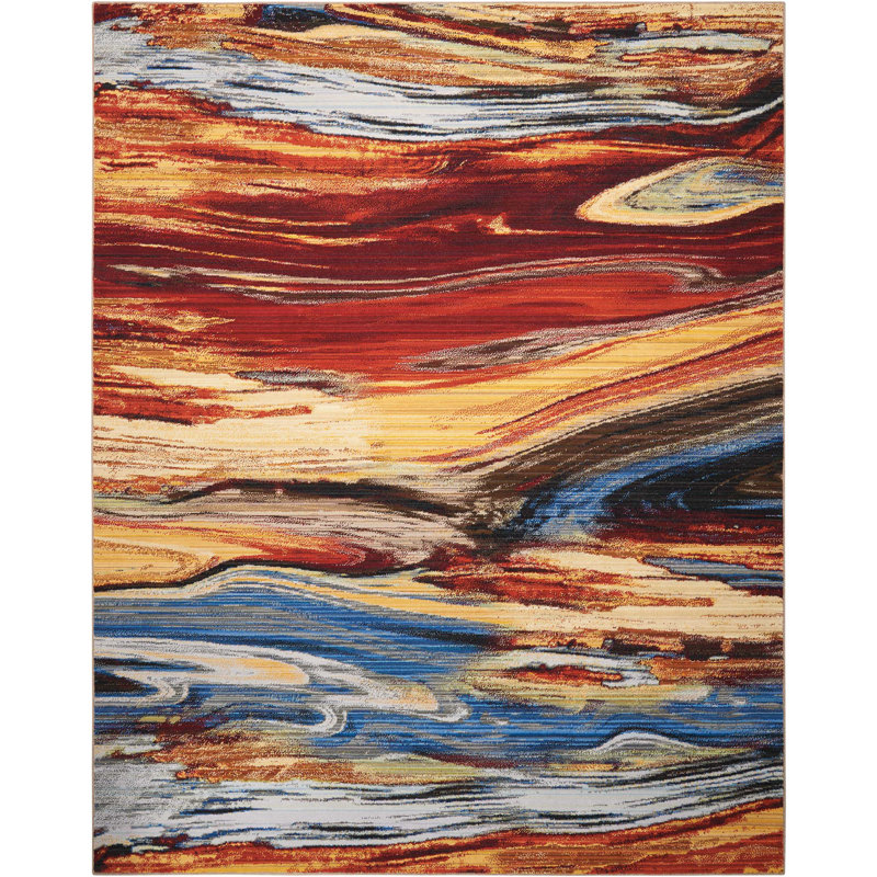 Darya Home Ines Collection Modern Red 7''9" X 9''9" Area Rug, Rectangle 7 pi 9 po x 9 pi 9 po