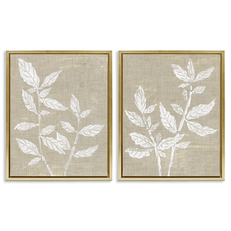 Ensemble de cadres flottants 2 pièces Botanicals on Textile, H 31 po x l 25 po, Cadre flottant métallique doré
