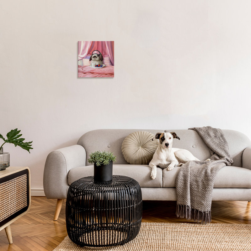 «Adorable House Bunny Rabbit déjeuner au lit rose» par Lucia Heffernan - impression, H 17 po x l 17 po