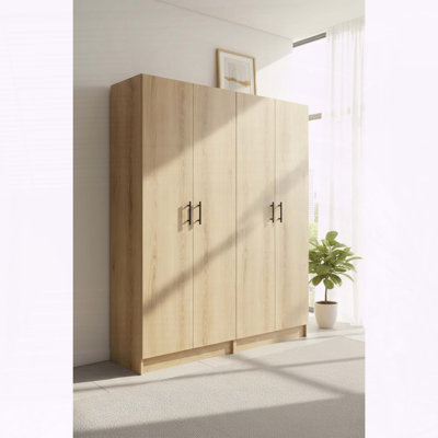 Armoire de rangement polyvalente en chêne Modex (ensemble de 2 pièces) - Rangement vertical avec tablettes réglables