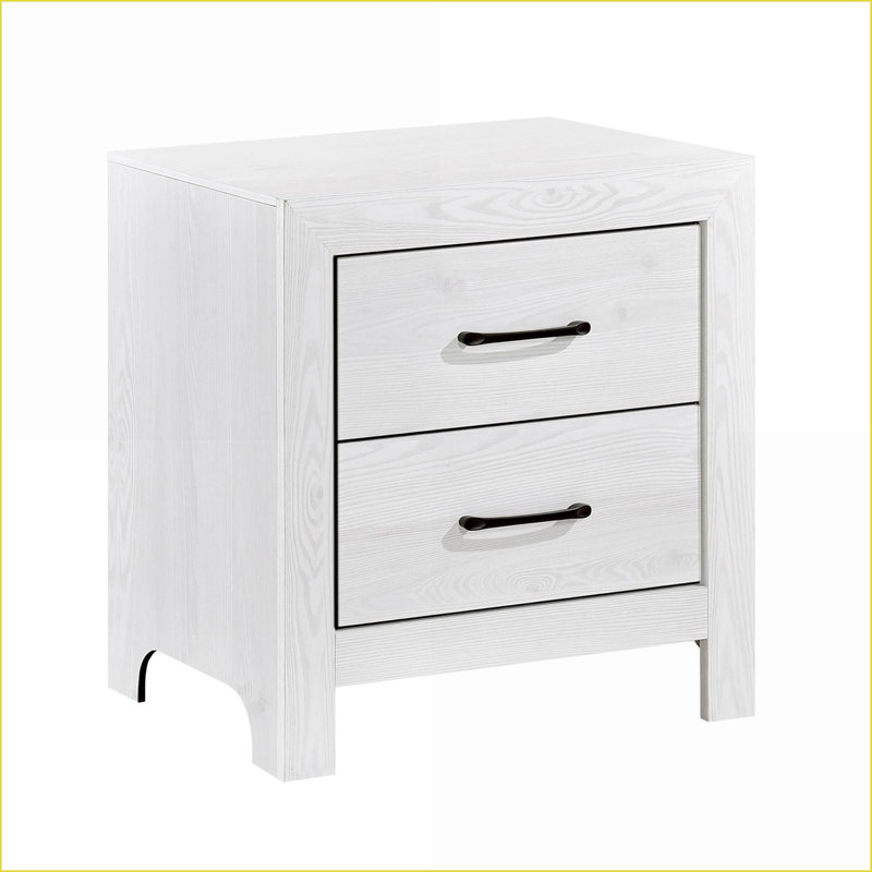 Table de chevet blanche moderne à 2 tiroirs avec quincaillerie noire - sans assemblage
