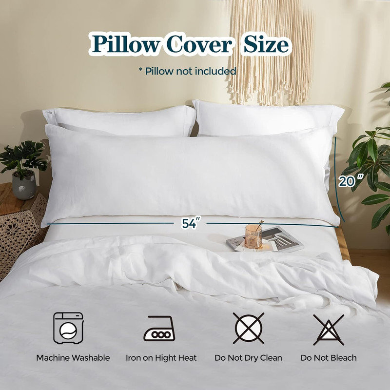 Housse de coussin corporel 100% lin pur 20 po x 54 po, Blanc