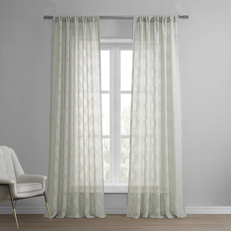 Marylane Geometric Patterned Faux Linen Sheer Curtains for Bedroom & Living Room Curtains - Single Panel Drapes, 50"W x 84"L