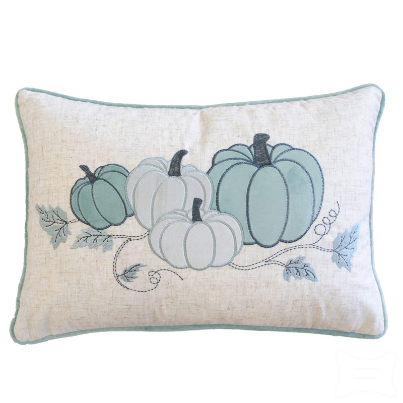 Coussin lombaire brodé citrouille, Bleu