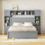 Lit en bois massif gris avec rangement intégré et grand lit avec prises de charge intégrées-474891902