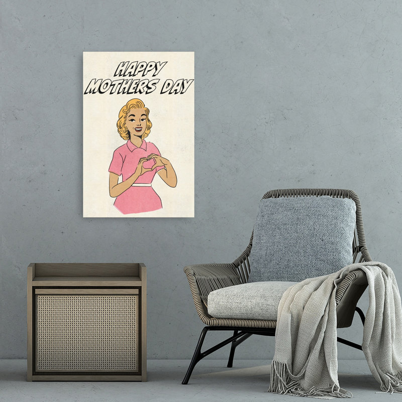 Retro Mothers Day Heart Classic Retro Vintage Wall Art Print, 91.44cm H x 60.96cm W