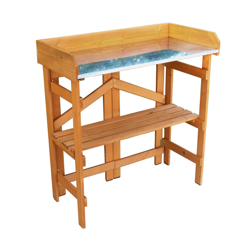 Natural Stained Metal Folding Utility Table & Potting Bench