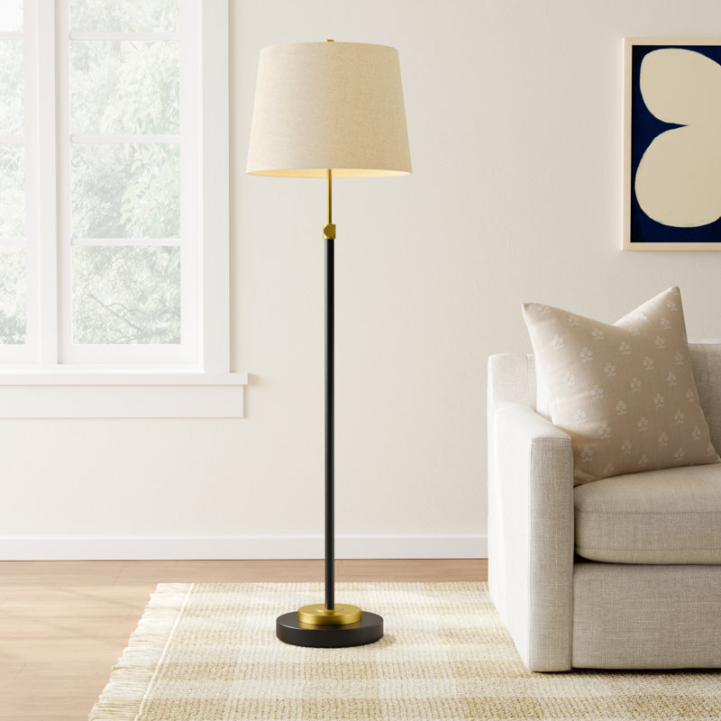 Adjustable Black and Gold Iron Floor Lamp with Linen Shade