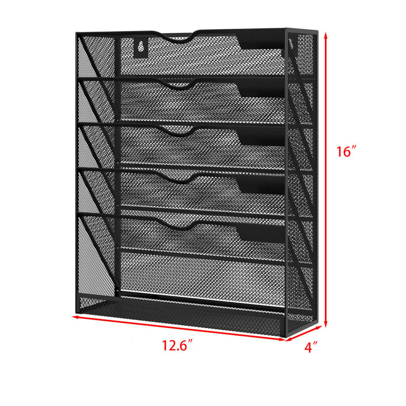 5-Layer Grid Wall Mount File Organizer, Black