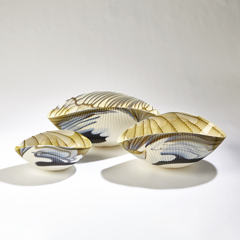 Pleated Glass Decorative Bowl, 8" H x 10" W x 17" D