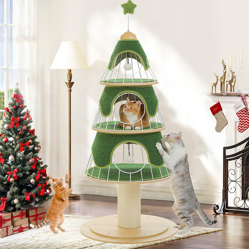 Cat Scratching Post, Christmas Tree Tall Cat Scratching Board With Natural Sisal Scratching Rods And Interactive Toy Ball For Kittens And Kittens