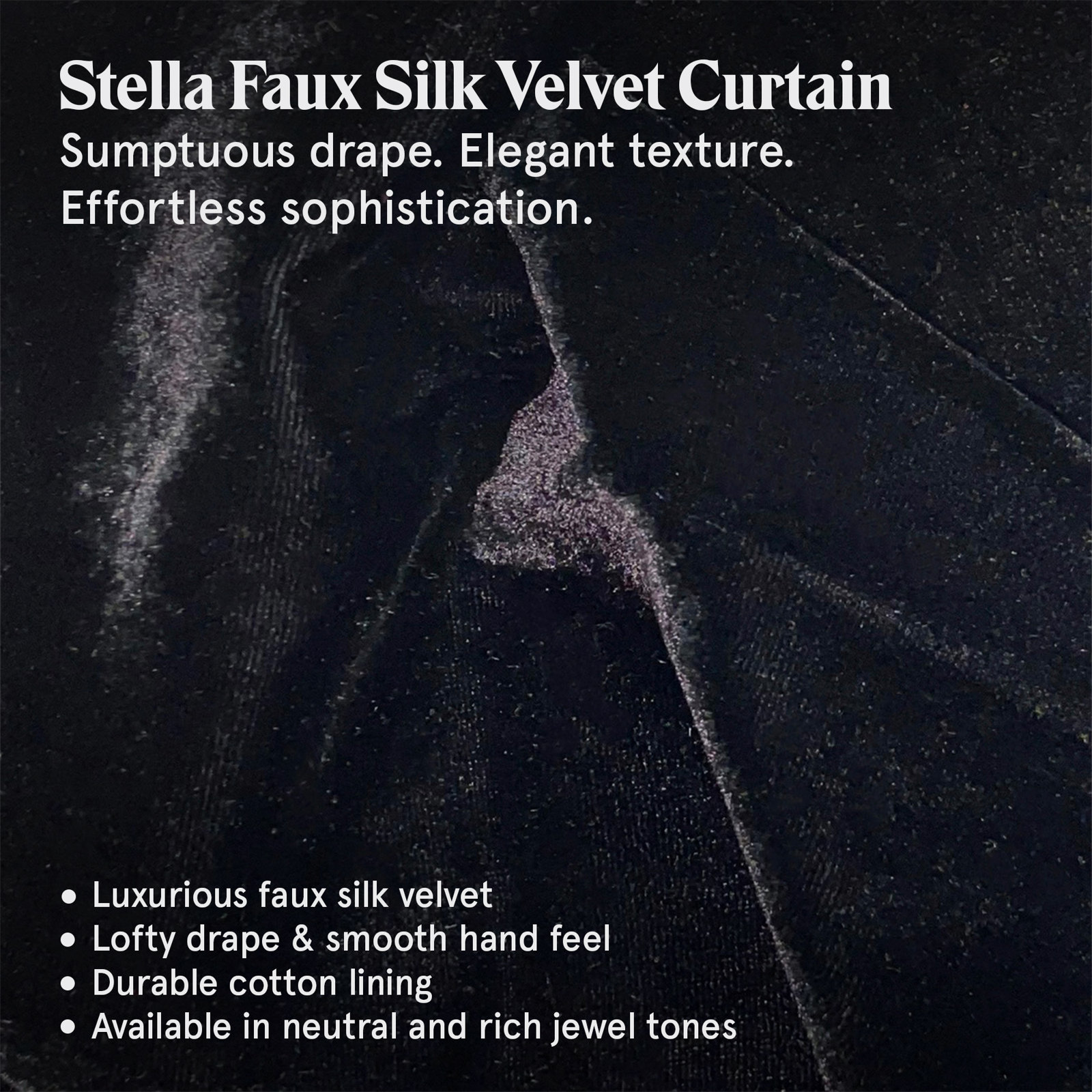 Stella Faux Silk Velvet Curtain Panel, Black