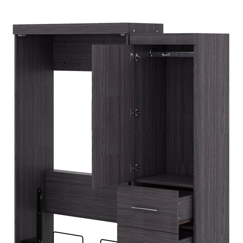 Lit escamotable simple avec garde-robe et tiroirs, Simple