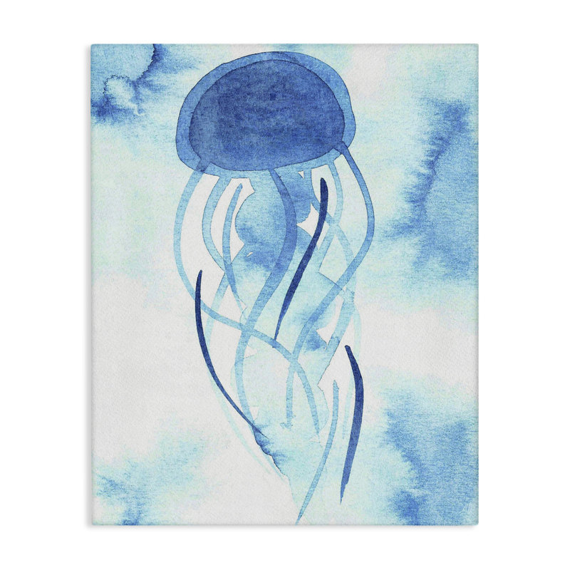 Toile «Blue Jellyfish Expression», conception par Camila Juncos, H 48 po x l 36 po