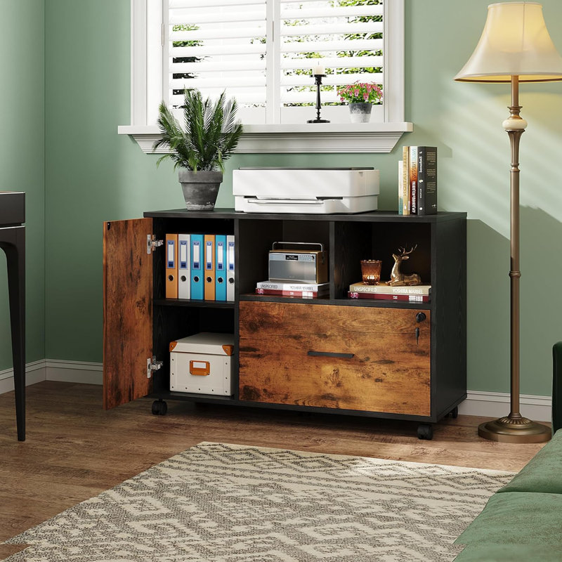 Lateral File Cabinet with Lock, 1-Drawer Rolling File Cabinets on Wheels for Home Office
