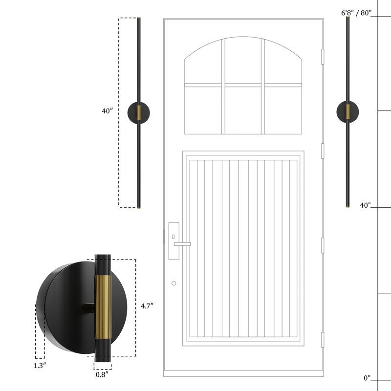 Set Of 2 – 40'' Modern Dimmable Rechargeable LED Wall Sconces With Remote, Matte Black/Gold