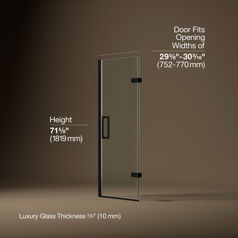 Composed 29-5/8-In30-3/8-In W X 71-1/2-In H Frameless Pivot Shower Door With 3/8-In Crystal Clear Glass And Back-To-Back Vertical Door Pulls