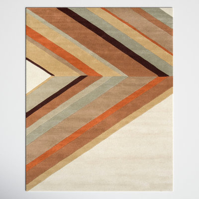 Brown Beige Hand-Tufted Chevron Wool Rug