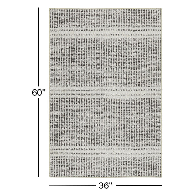 Malta Grey Machine Printed Washable Rug, Rectangle 3' x 5'