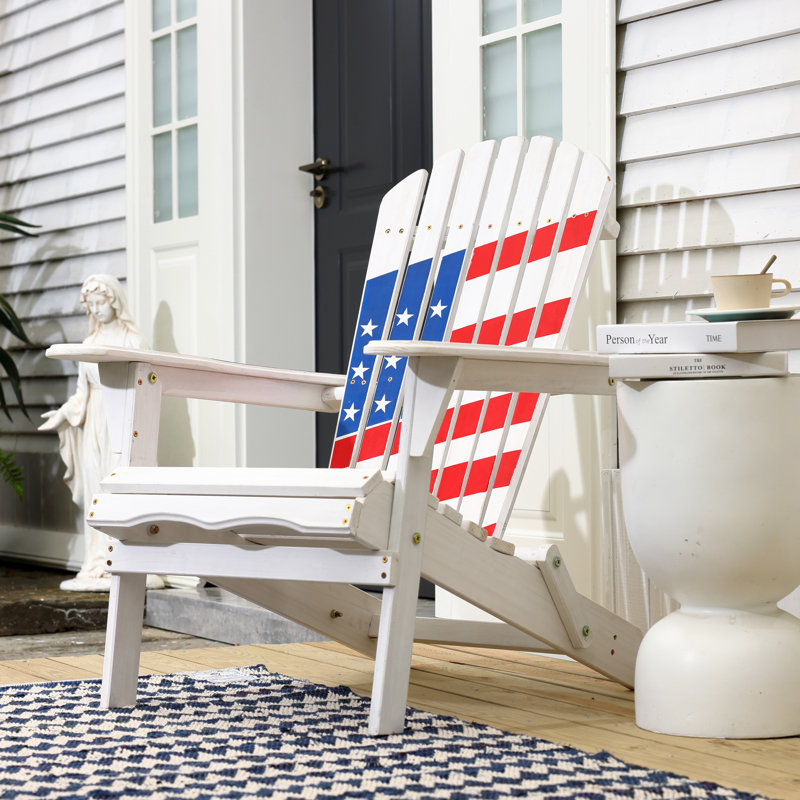36.1'' H American Flag Outdoor Wood Adirondack Chair, Patriotic Solid Wood Patio Lounge Chair