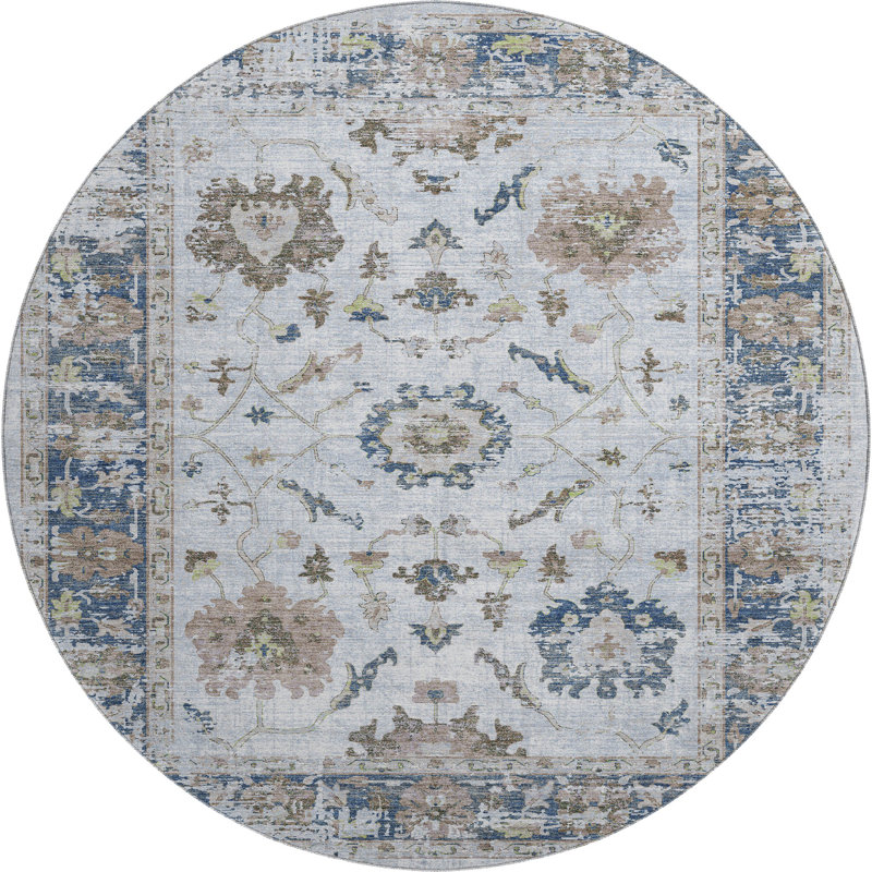 Premium Machine Washable Pirtle Border Rug, Round 8'