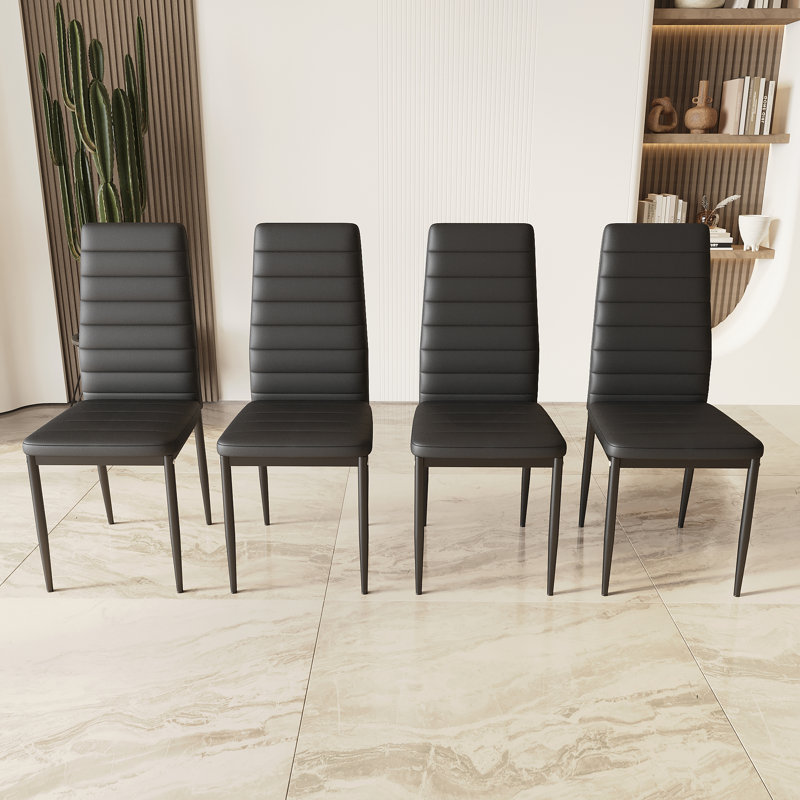 38'' H Upholstered Dining Chair Faux Leather Side Chair With Steel Legs, Black