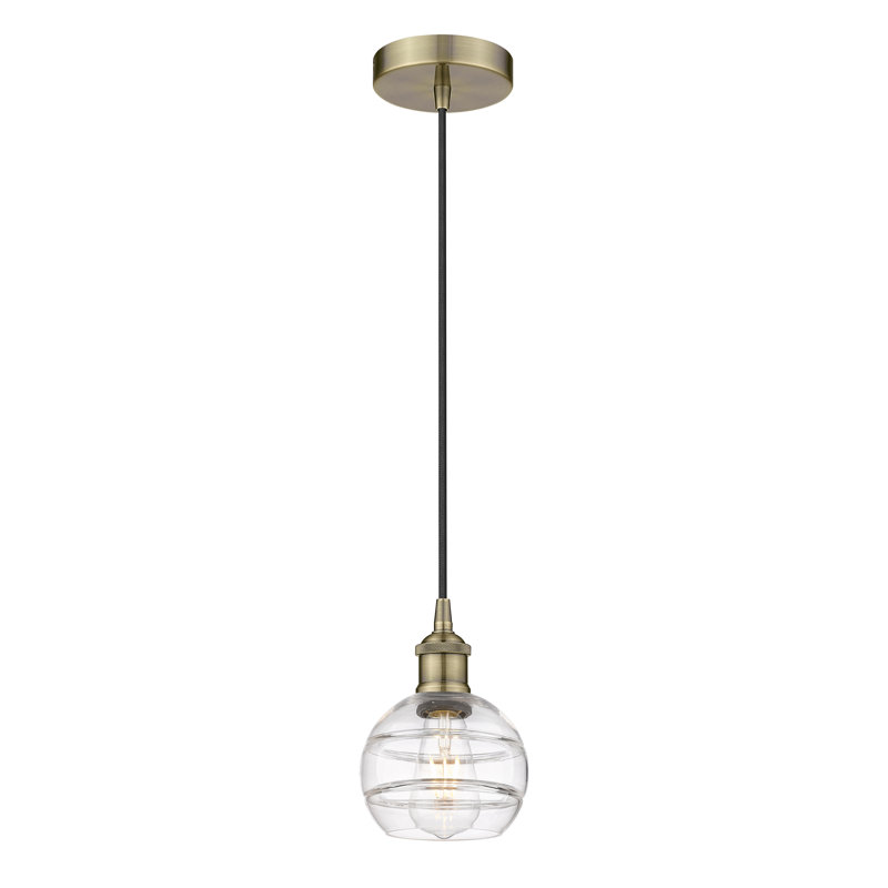 Luminaire suspendu 1 lumière Edison Bienes-616-G556, Transparent, H 7,88 po x l 5,88 po x P 5,88 po, Laiton antique