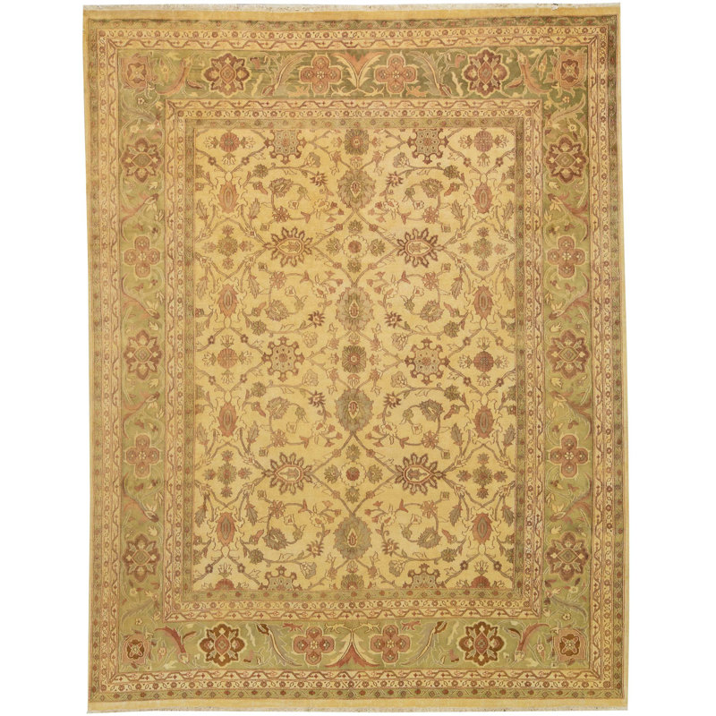 Tapis doré et vert clair noué à la main de haute qualité