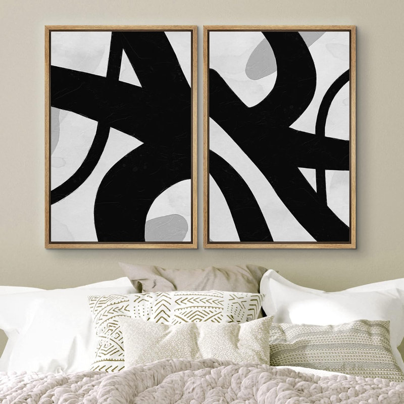 «Curved Grey Paint Stroke Collage», impression sur toile 2 pièces