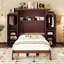 Grand lit en noyer avec 2 garde-robes de rangement intégrées et tablettes pliantes, plateforme multifonctionnelle pour chambre à coucher, étagère de rangement spacieuse, chambre d'amis pliable-2139793957-2139793959