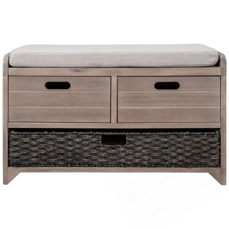 Banc de rangement avec panier amovible, 2 tiroirs et coussin pour couloir ou chambre, Blanchies