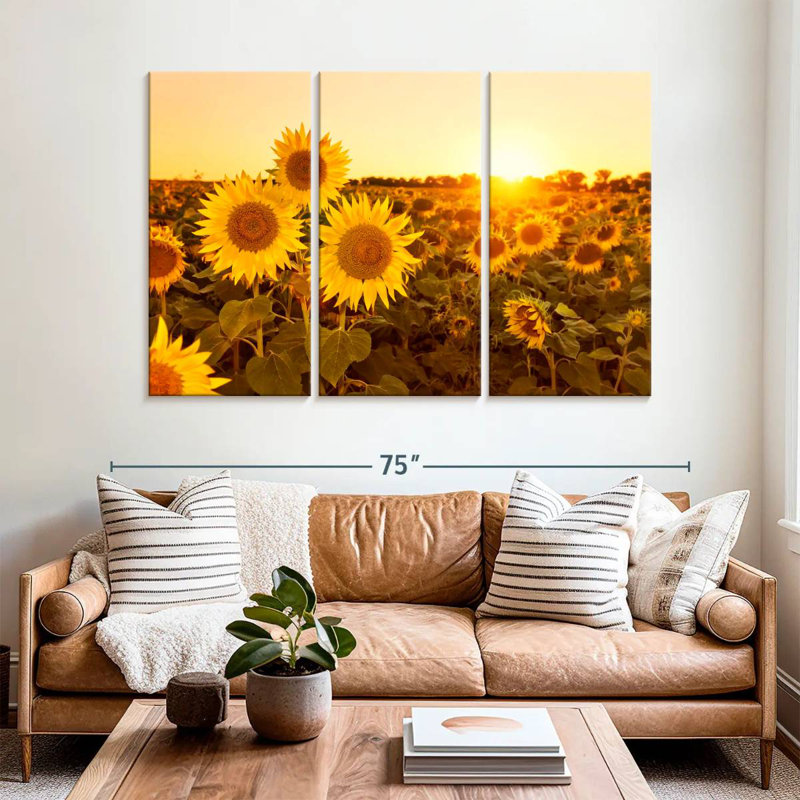 Coucher de soleil sur le champ de tournesols d'Alvord, H 42 po x l 65 po