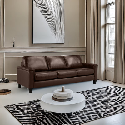 Deboer 89" Genuine Leather Square Arm Sofa