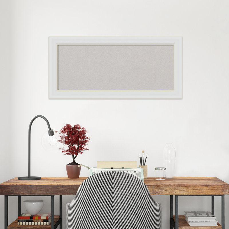 Blanco White Geometric Frame Grey Cork Bulletin Board 34" x 16"