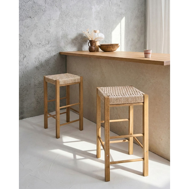 Counter Stool with Solid Wood Frame, Light Brown