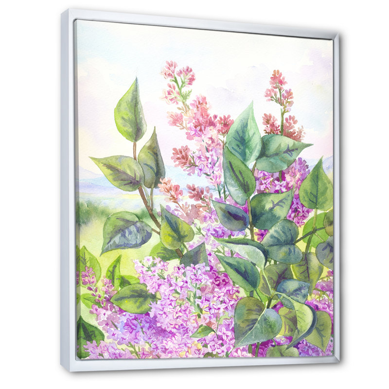 Fleurs de lilas mauves en fleurs - Art sur toile traditionnel, H 40 po x l 30 po x P 1,5 po, Cadre flottant blanc