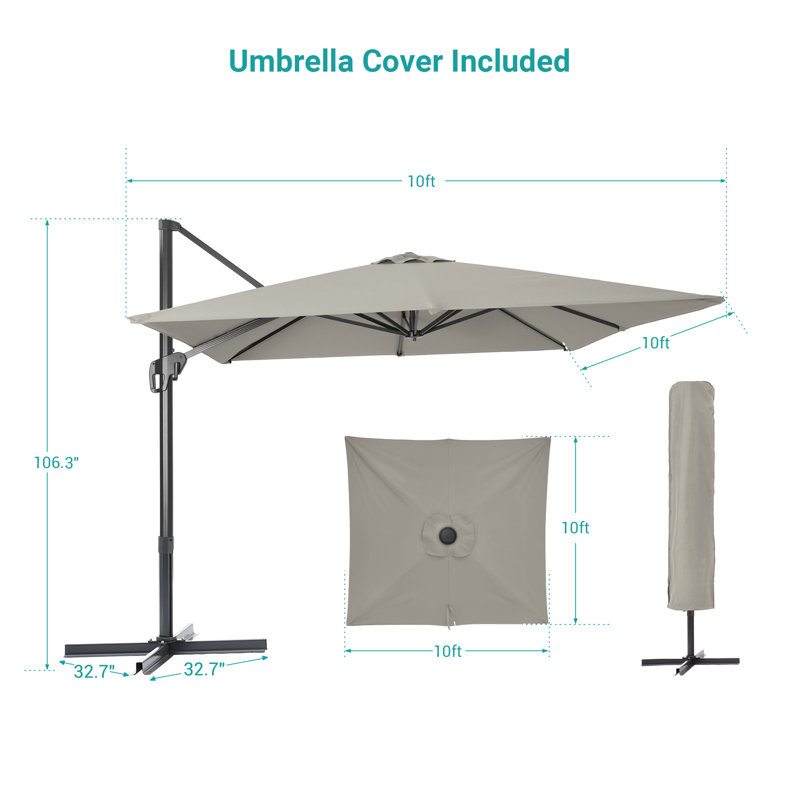 Parasol en porte-à-faux 10 x 10 pi avec base Setareh, Gris