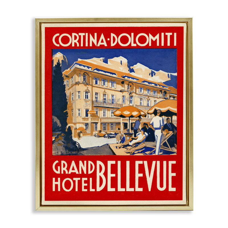 Cadre flottant rétro Grand Hotel Bellevue, design par Print Collection, H 31 po x l 25 po, Cadre flottant métallique doré