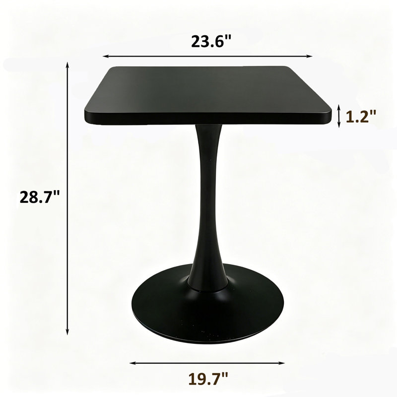 Metal Base Dining Table, 29.1" H x 23.6" W x 23.6" D, Black
