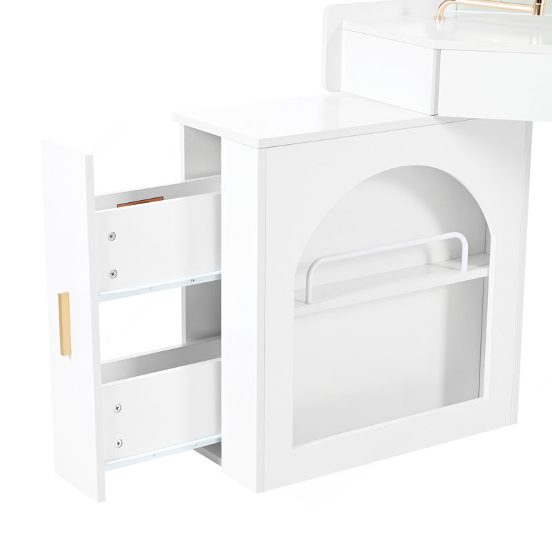 Meuble-lavabo de coin avec miroir et lumières DEL, Blanc