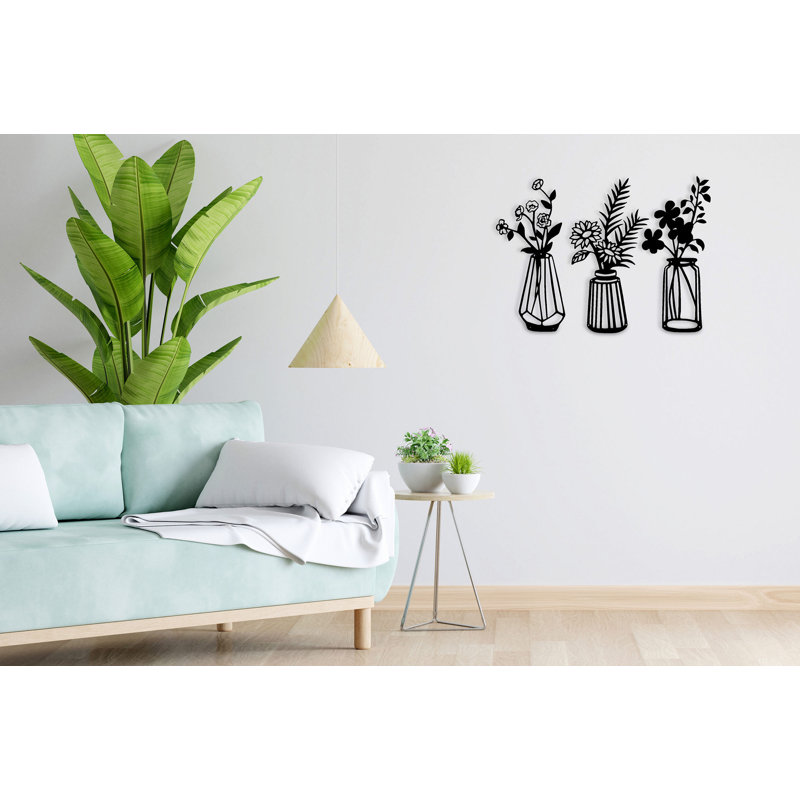 Decorative Metal Wall Accessory Set (3 Pieces), Black, 3.9 x 15.7 inches | 100% Metal, Thickness: 0.08 inches | Stylish and Durable Design for Home Decor, Perfect for Living Room or Office Spaces