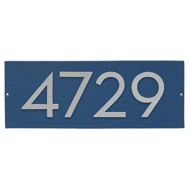 Floating Modern 4" Number Horizontal Address Plaque (4 Digits), Sea Blue, Silver