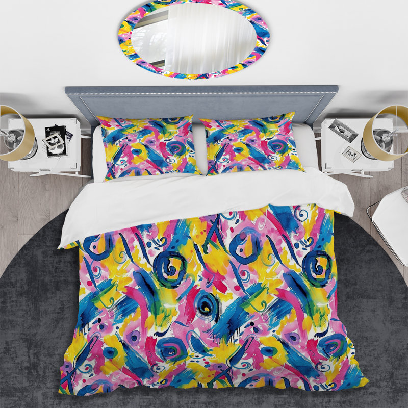 Ensemble de housse de couette abstrait rose bleu abstrait Circus Explosion I