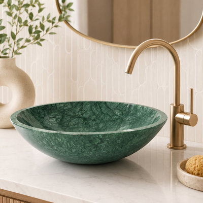 DuDuLin 17'' Dark Green Stine Circular Vessel Bathroom Sink