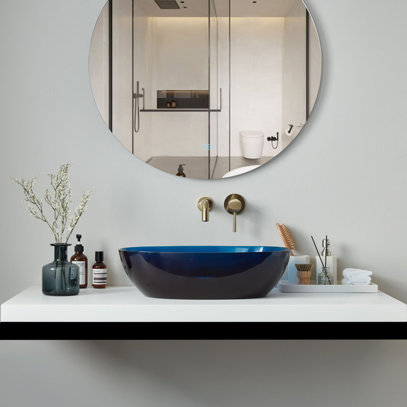 Cpingao 22" X 15" Resin Bathroom Sink Oval Vessel Bathroom Sink, Blue