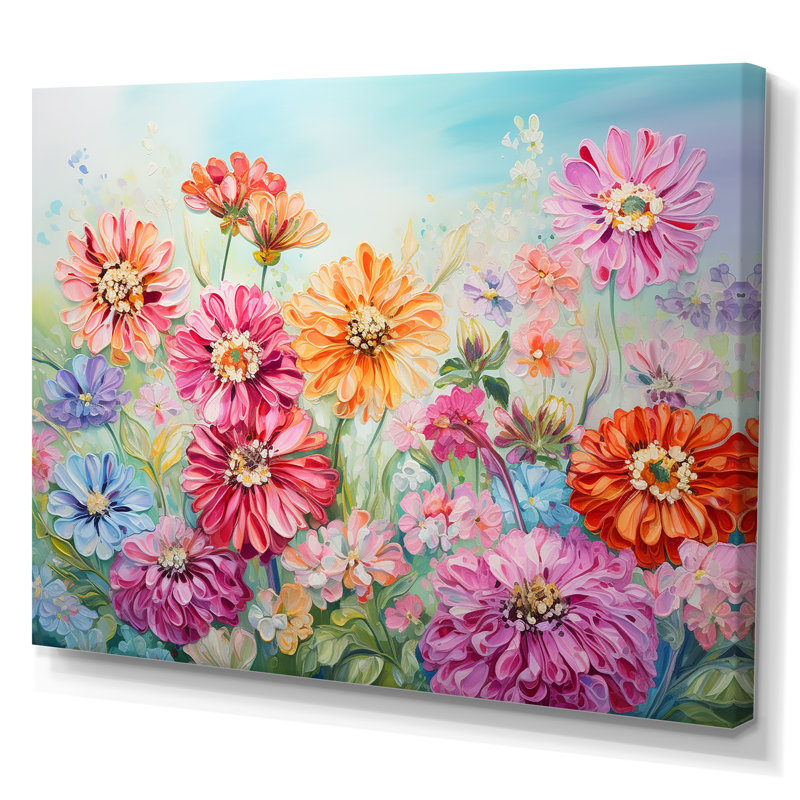 Zinnias Farmhouse Field Charm sur toile, H 30 po x l 40 po x P 1,5 po, Toile tendue