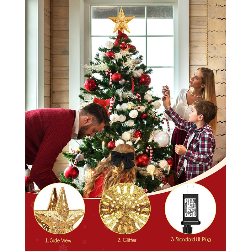 Christmas Star Tree Topper With LED Snowflake Projector, Hollow Star Ornament With Moving Snowflake Lights, Plug-In Holiday Decoration
