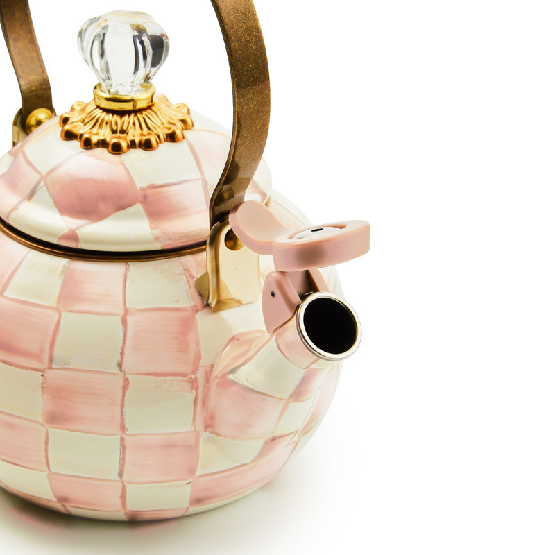 Rosy Check Whistling Tea Kettle, Pink/White